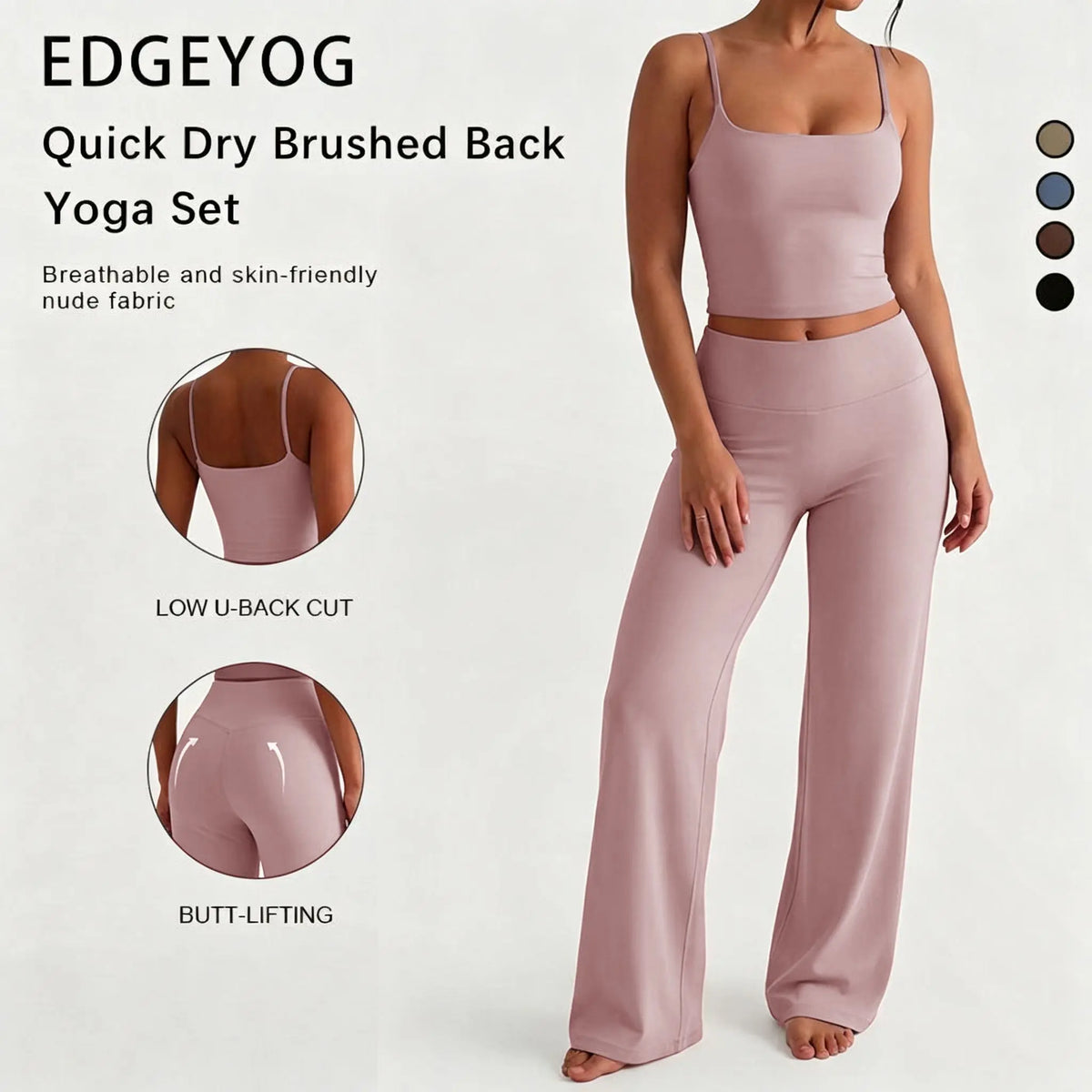 EDGEYOG Women'S Knitting 2-Piece Quick Dry Sports Set - Everyday Active Athletic Clothes, Padded Tank Top, High-Waist Above-The-Knee Straight Leg Pants, Aesthetic Yoga Co-Ord for Pilates, Gym Workout