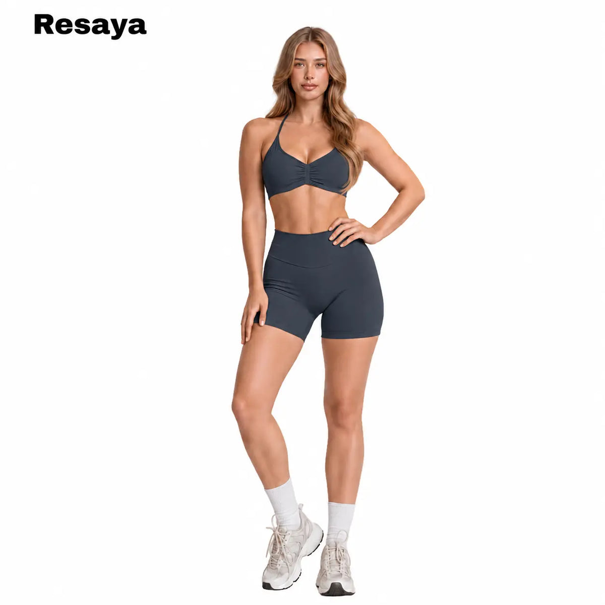 Resaya Women'S 2-Piece Seamless Sports Set - Open Back Halter Neck Snug Support Bra and BBL Booty Biker Shorts, Workout Sets Women, Sohochic