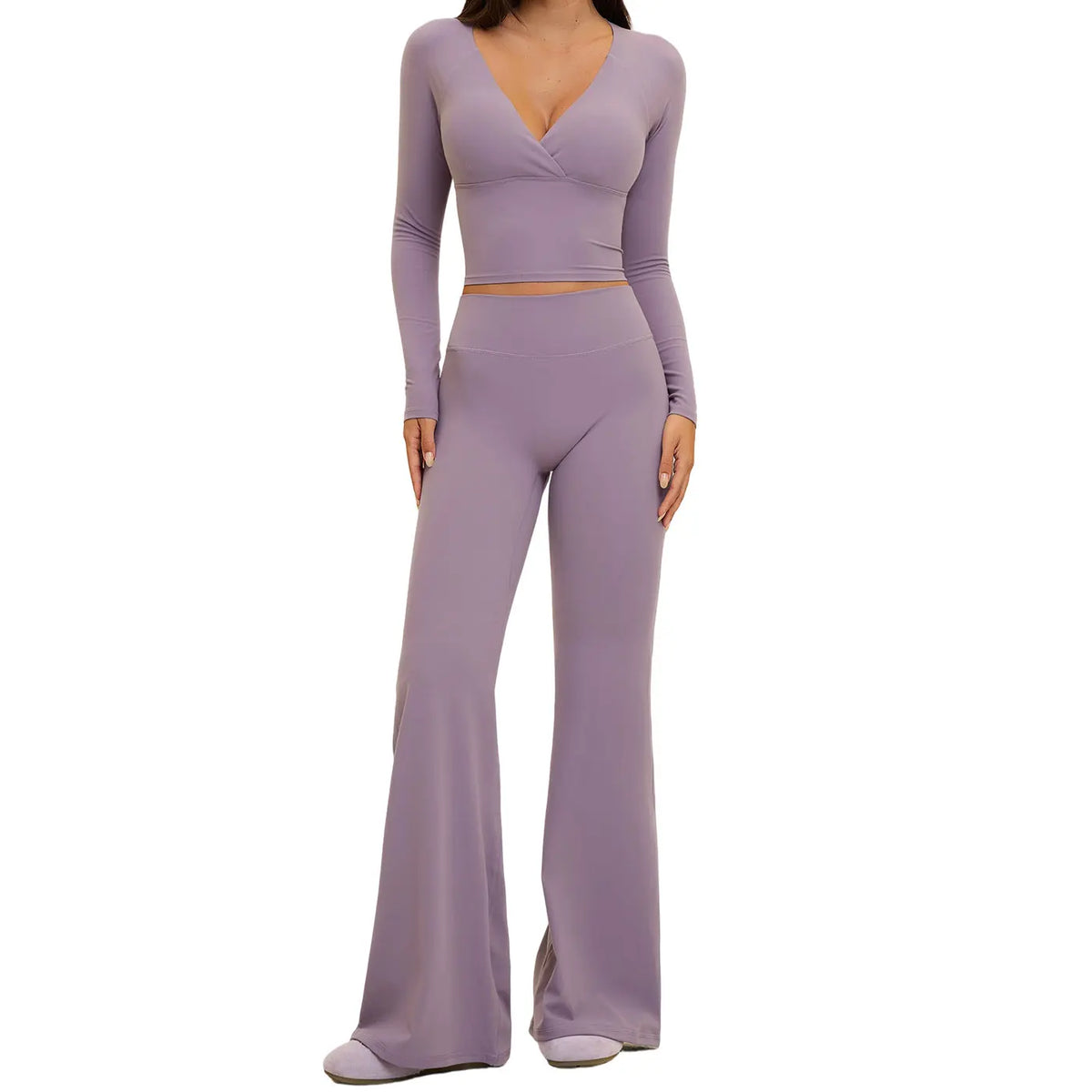 TENWOLF Women'S High Rise 2-Piece Yoga Set, Cream-Tone Long Sleeve Top & Quick Dry Pants, Activewear Fitness Outfit for Workouts, Fitness Gym Clothes, Exercise Clothing