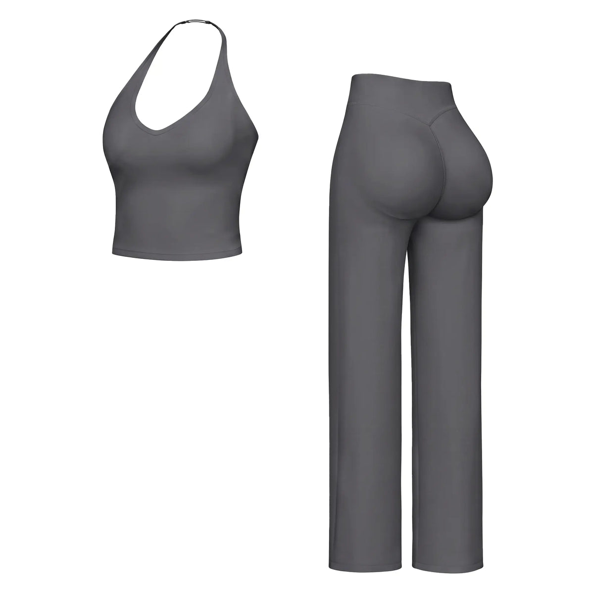Women’S 2-Piece Plain Sleeveless Crop Top & Flare Leg Pants Set - Nylon Knit 4-Way Soft Stretch Activewear, Breathable Casual Sportswear Outfit, Fitted Yoga Set for Gym & Home Wear, OL Style Pullover