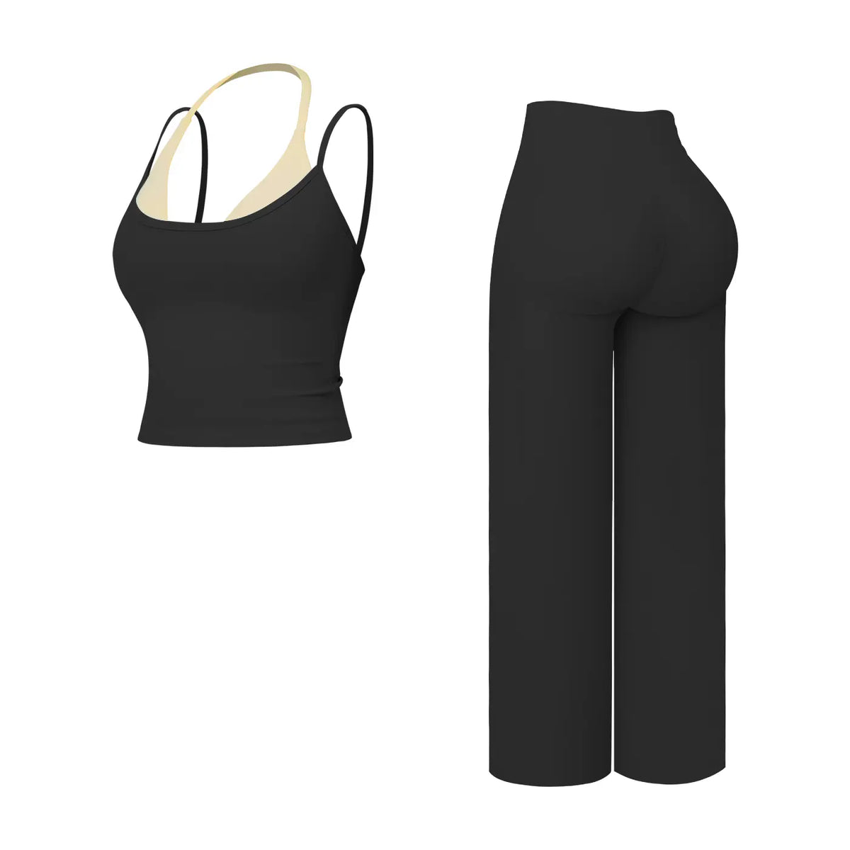 Women'S 2-Piece Color-Block Halter Athletic Set - Sleeveless Yoga Tank Top with Thin Straps, Open Back, Built-In Bra Pads, High-Waisted Butt-Lifting Wide-Leg Long Pants for Female All-Season Workout & Yoga Wear