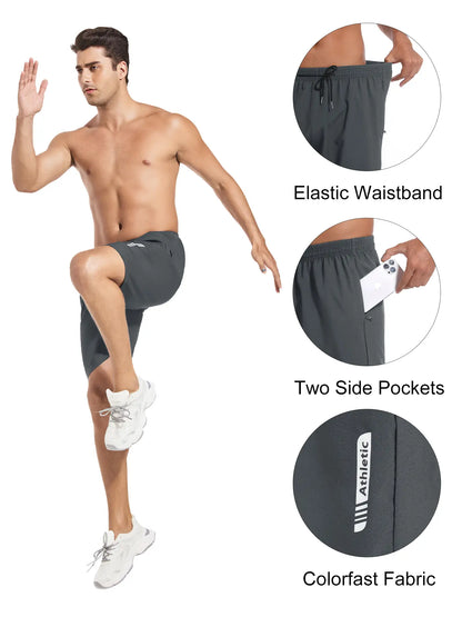 Noeallyrisss 5 Packs Fitted Men'S Quick-Dry Elastic Waist Sports Shorts - Breathable, Durable, Dry-Fit, Side Pockets, Adjustable Drawstring - Black Activewear for Basketball, Running