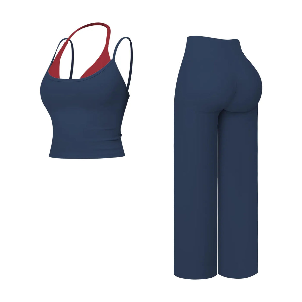 Women'S 2-Piece Color-Block Halter Athletic Set - Sleeveless Yoga Tank Top with Thin Straps, Open Back, Built-In Bra Pads, High-Waisted Butt-Lifting Wide-Leg Long Pants for Female All-Season Workout & Yoga Wear