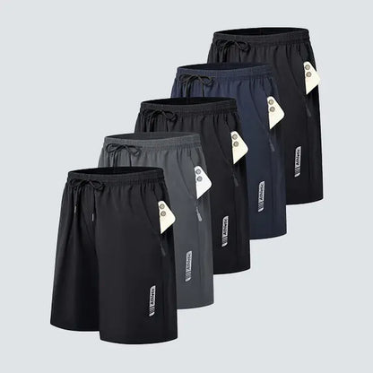 Noeallyrisss 5 Packs Fitted Men'S Quick-Dry Elastic Waist Sports Shorts - Breathable, Durable, Dry-Fit, Side Pockets, Adjustable Drawstring - Black Activewear for Basketball, Running