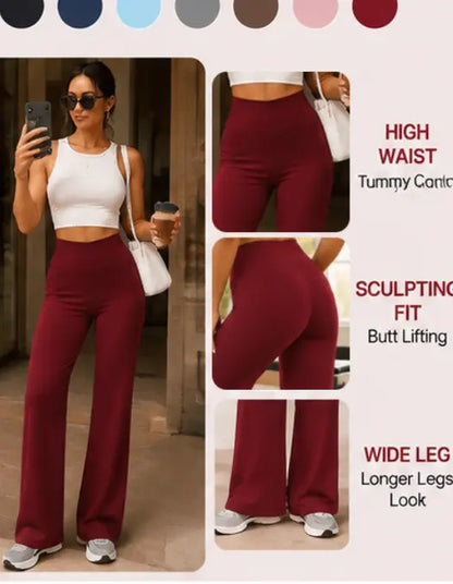 Women’S 2-Piece Plain Sleeveless Crop Top & Flare Leg Pants Set - Nylon Knit 4-Way Soft Stretch Activewear, Breathable Casual Sportswear Outfit, Fitted Yoga Set for Gym & Home Wear, OL Style Pullover