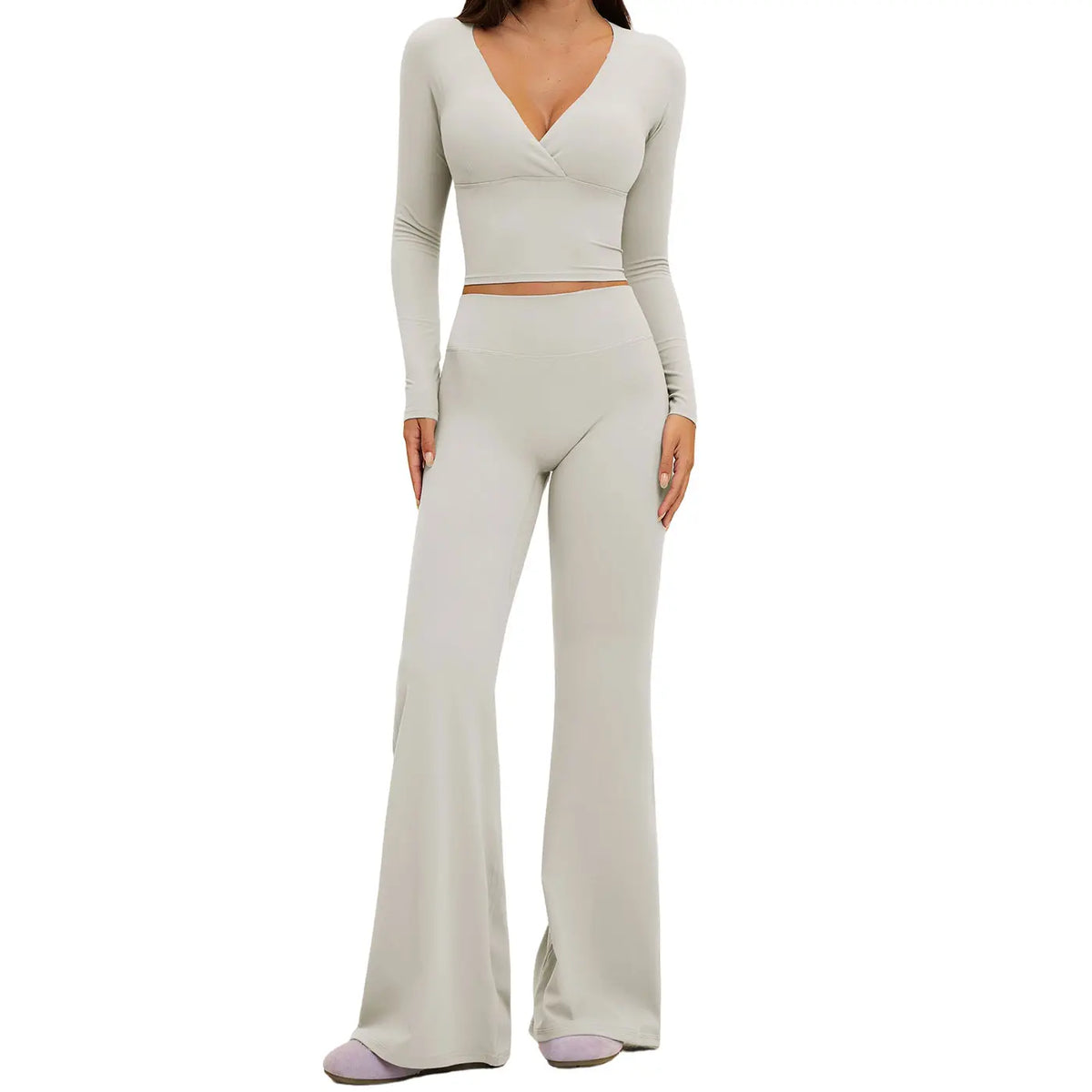 TENWOLF Women'S High Rise 2-Piece Yoga Set, Cream-Tone Long Sleeve Top & Quick Dry Pants, Activewear Fitness Outfit for Workouts, Fitness Gym Clothes, Exercise Clothing