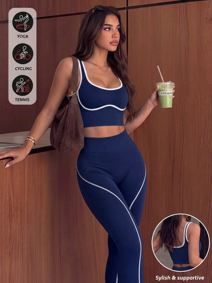 Women'S 2-Piece Sporty Yoga Set, Seamless Design, Breathable Sports Tank Top, High-Waisted Leggings, Ideal for Yoga, Running, and Workouts, Gym Workout Sets