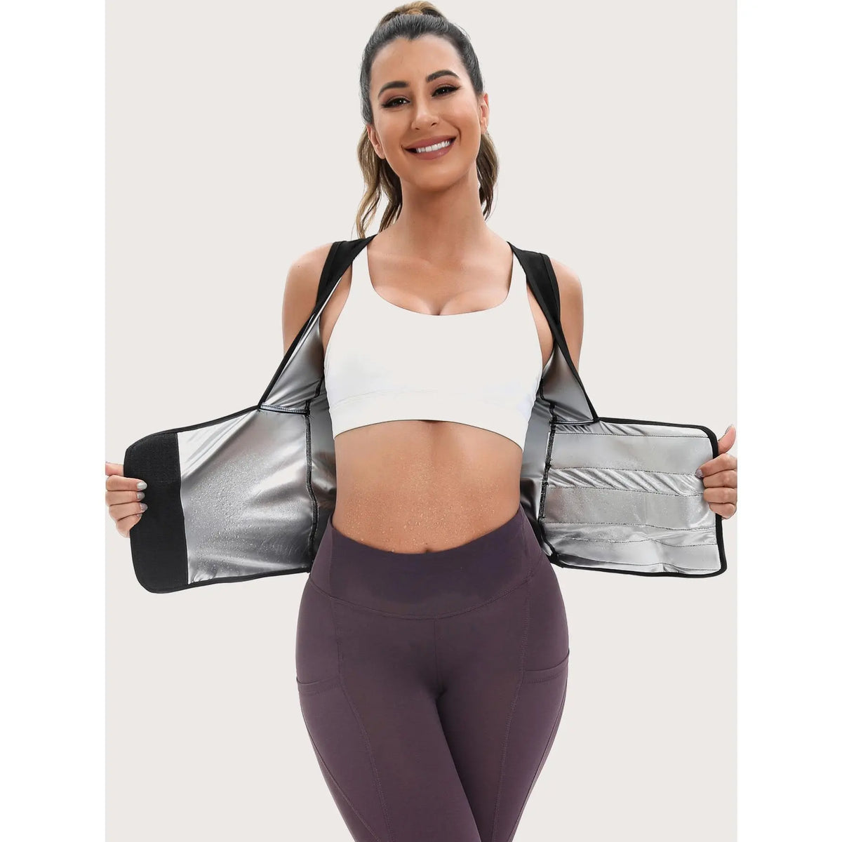 Women'S Bra-Style High Performance Quick Dry Sauna Sweat Vest - Fixed Anti-Sagging Bra, Tummy Control, Stick-On Waist Trimmer, Multi-Size Body Shaper for Yoga Sports, Gym Workout Wear, Athletic Outfits High Performance Activewear