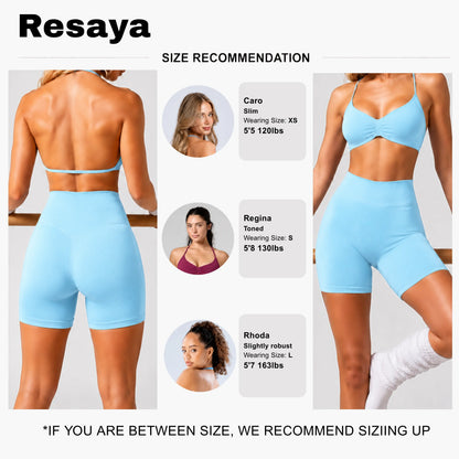 Resaya Women'S 2-Piece Seamless Sports Set - Open Back Halter Neck Snug Support Bra and BBL Booty Biker Shorts, Workout Sets Women, Sohochic