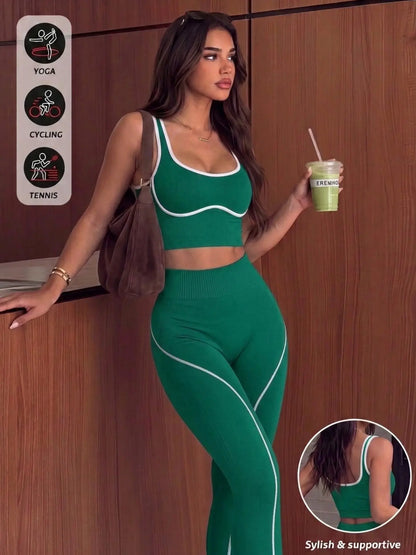 Women'S 2-Piece Sporty Yoga Set, Seamless Design, Breathable Sports Tank Top, High-Waisted Leggings, Ideal for Yoga, Running, and Workouts, Gym Workout Sets