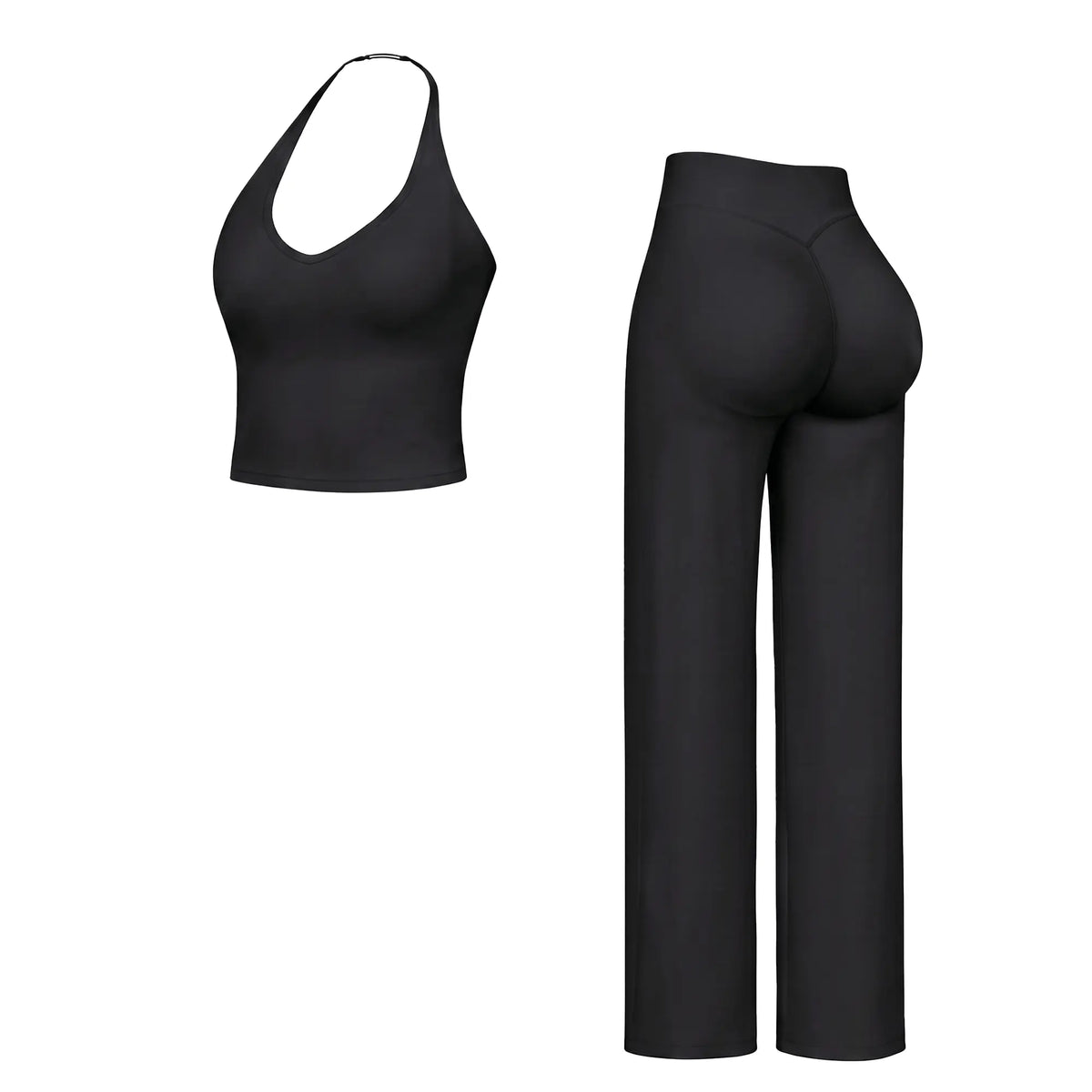 Women’S 2-Piece Plain Sleeveless Crop Top & Flare Leg Pants Set - Nylon Knit 4-Way Soft Stretch Activewear, Breathable Casual Sportswear Outfit, Fitted Yoga Set for Gym & Home Wear, OL Style Pullover