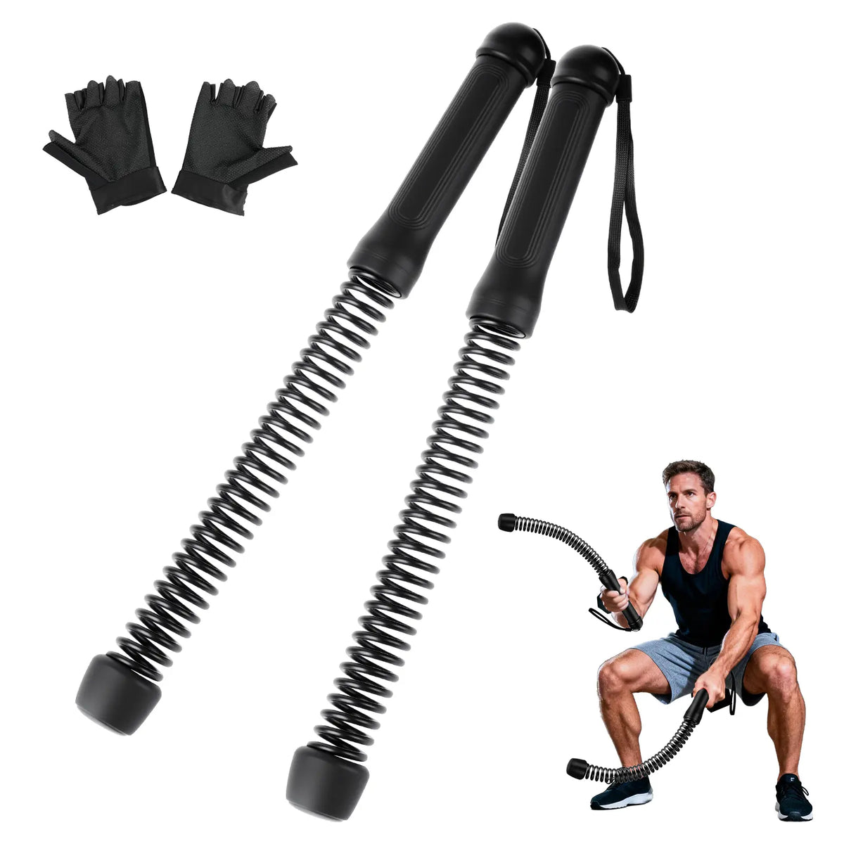 Cordless Battle Ropes with Adjustable Resistance Springs - Weighted Ropeless Battle Rope for Home Gym Exercise, Portable Workout Equipment for Strength Training & Cardio Fitness