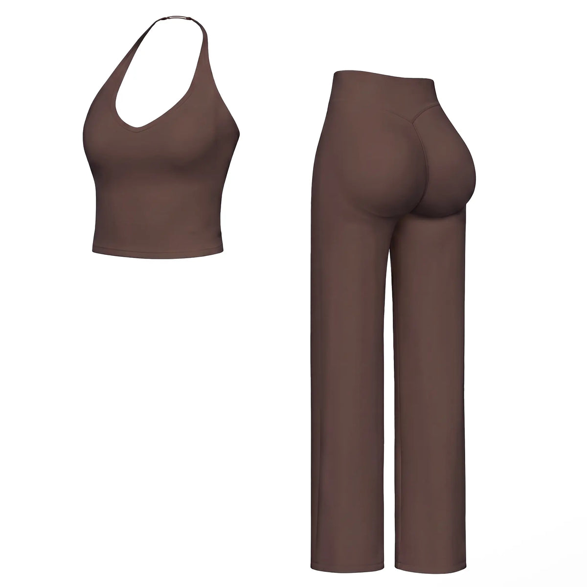 Women’S 2-Piece Plain Sleeveless Crop Top & Flare Leg Pants Set - Nylon Knit 4-Way Soft Stretch Activewear, Breathable Casual Sportswear Outfit, Fitted Yoga Set for Gym & Home Wear, OL Style Pullover