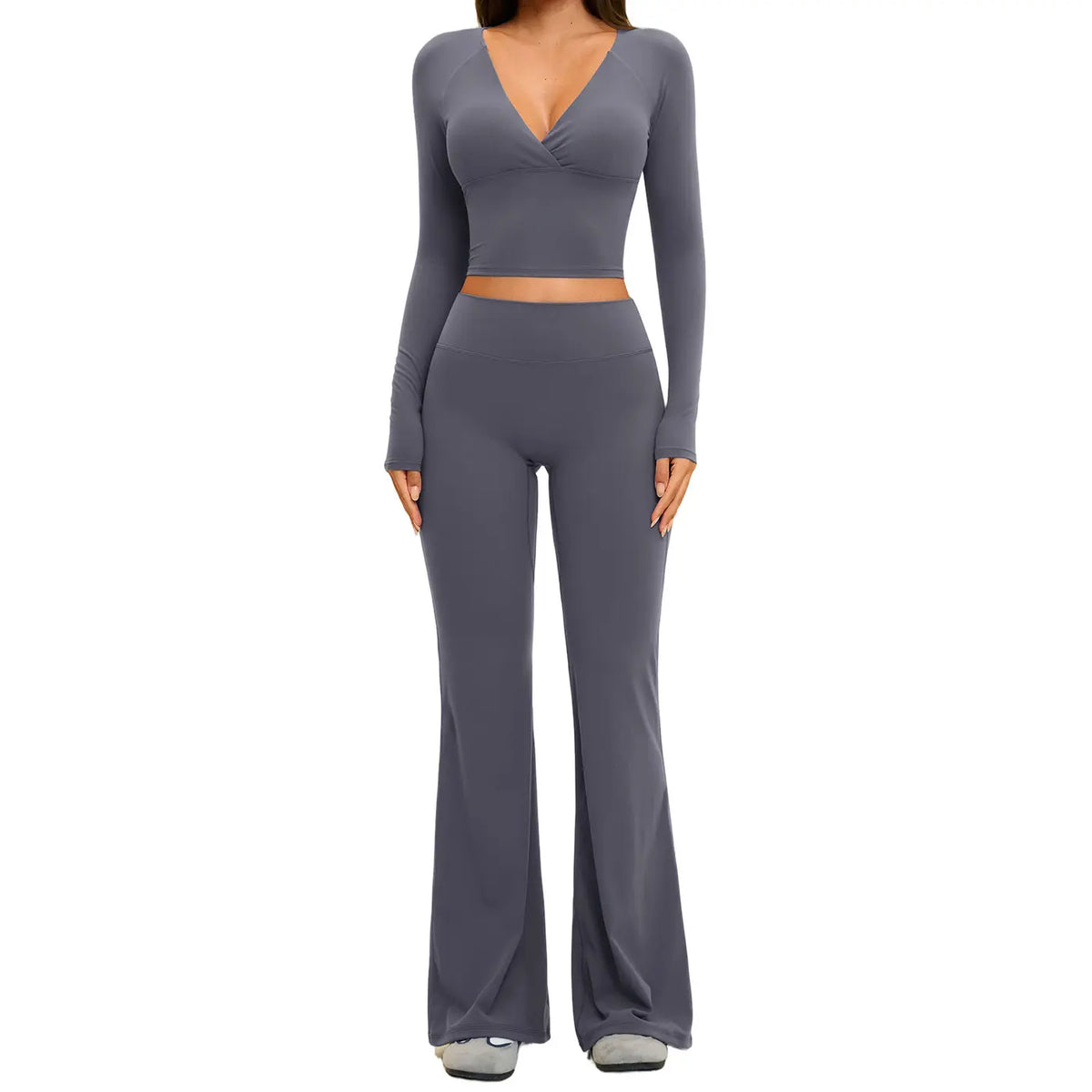 TENWOLF Women'S High Rise 2-Piece Yoga Set, Cream-Tone Long Sleeve Top & Quick Dry Pants, Activewear Fitness Outfit for Workouts, Fitness Gym Clothes, Exercise Clothing