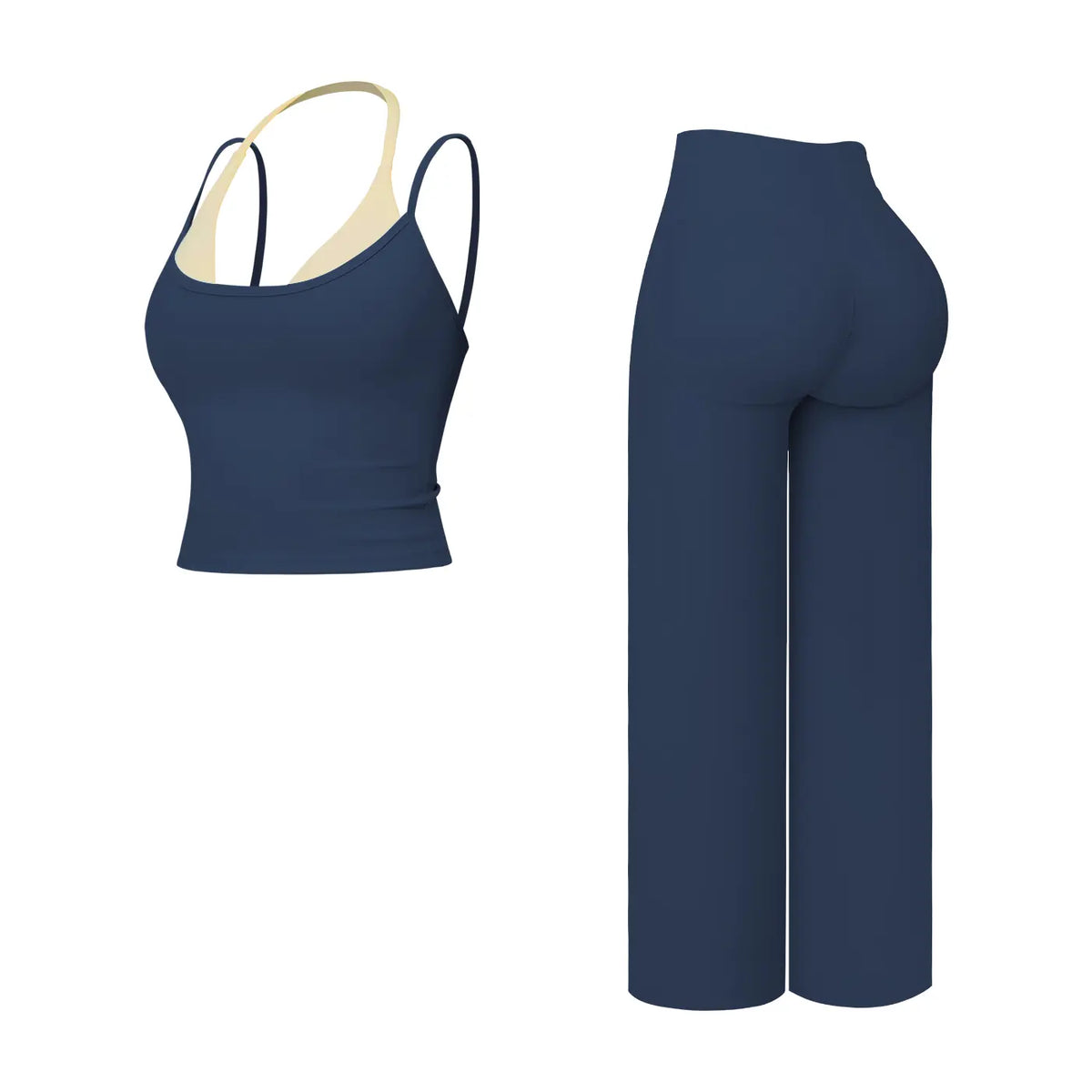 Women'S 2-Piece Color-Block Halter Athletic Set - Sleeveless Yoga Tank Top with Thin Straps, Open Back, Built-In Bra Pads, High-Waisted Butt-Lifting Wide-Leg Long Pants for Female All-Season Workout & Yoga Wear