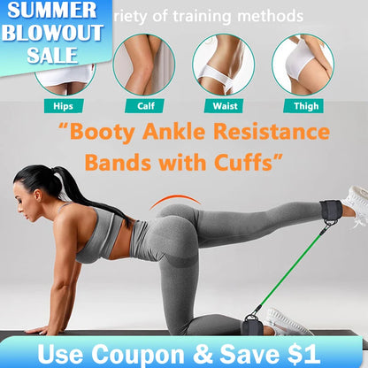 TPE Resistance Bands Ankle Straps for Glute Leg Workout, Home Gym Yoga Fitness Equipment - Men Women (Adjustable)