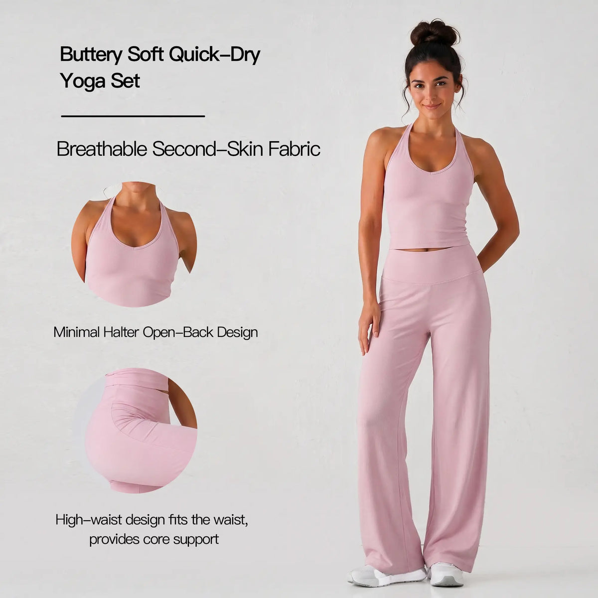 Women’S 2-Piece Plain Sleeveless Crop Top & Flare Leg Pants Set - Nylon Knit 4-Way Soft Stretch Activewear, Breathable Casual Sportswear Outfit, Fitted Yoga Set for Gym & Home Wear, OL Style Pullover