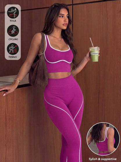 Women'S 2-Piece Sporty Yoga Set, Seamless Design, Breathable Sports Tank Top, High-Waisted Leggings, Ideal for Yoga, Running, and Workouts, Gym Workout Sets