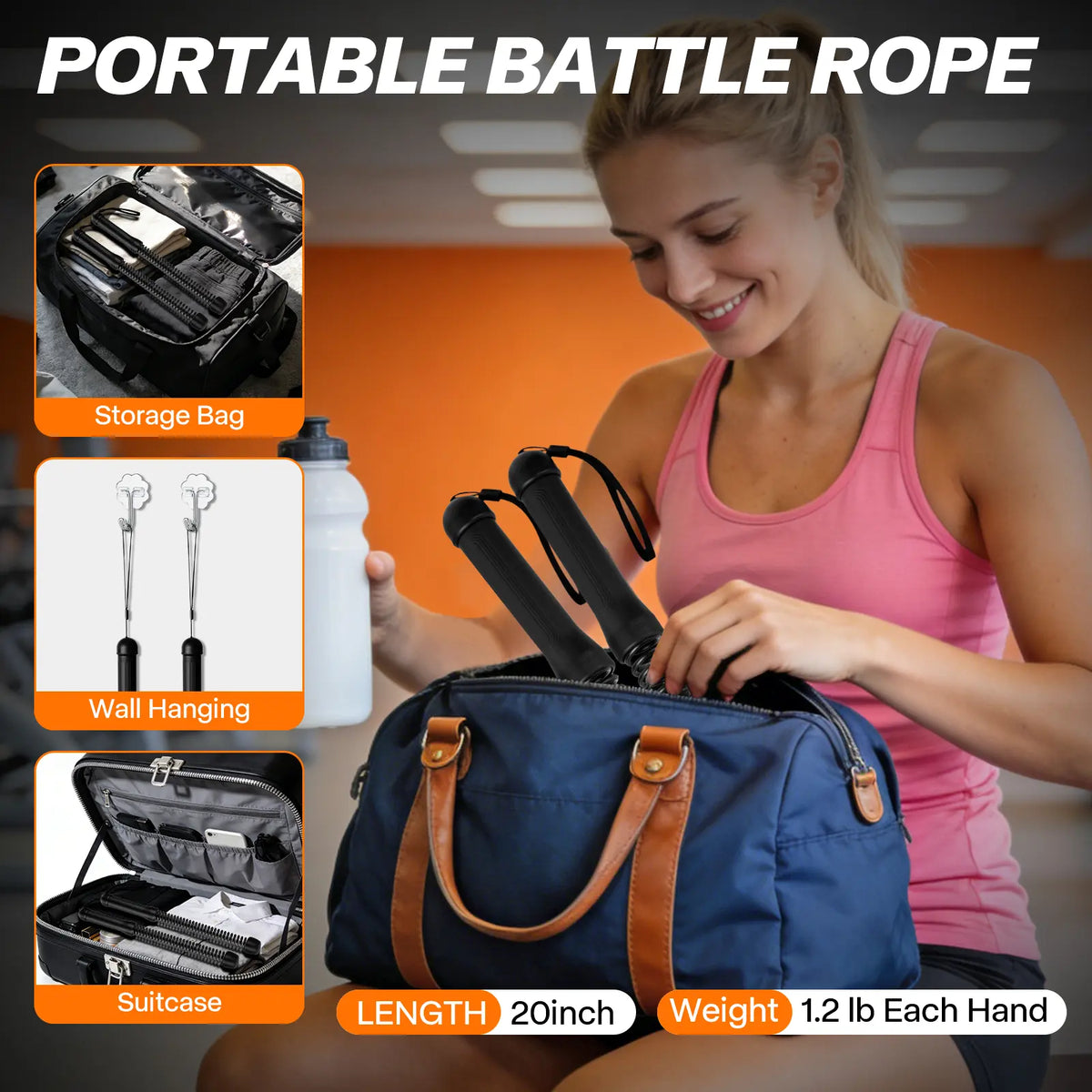 Cordless Battle Ropes with Adjustable Resistance Springs - Weighted Ropeless Battle Rope for Home Gym Exercise, Portable Workout Equipment for Strength Training & Cardio Fitness