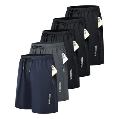 Noeallyrisss 5 Packs Fitted Men'S Quick-Dry Elastic Waist Sports Shorts - Breathable, Durable, Dry-Fit, Side Pockets, Adjustable Drawstring - Black Activewear for Basketball, Running
