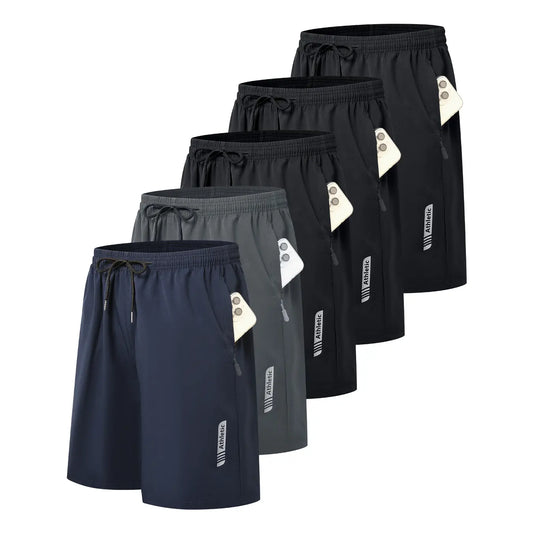 Noeallyrisss 5 Packs Fitted Men'S Quick-Dry Elastic Waist Sports Shorts - Breathable, Durable, Dry-Fit, Side Pockets, Adjustable Drawstring - Black Activewear for Basketball, Running
