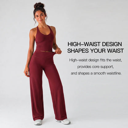 Women’S 2-Piece Plain Sleeveless Crop Top & Flare Leg Pants Set - Nylon Knit 4-Way Soft Stretch Activewear, Breathable Casual Sportswear Outfit, Fitted Yoga Set for Gym & Home Wear, OL Style Pullover