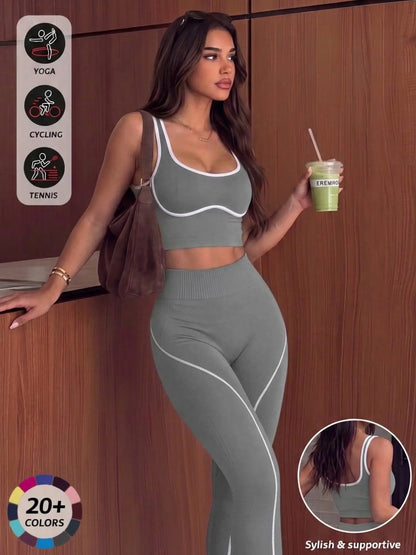 Women'S 2-Piece Sporty Yoga Set, Seamless Design, Breathable Sports Tank Top, High-Waisted Leggings, Ideal for Yoga, Running, and Workouts, Gym Workout Sets