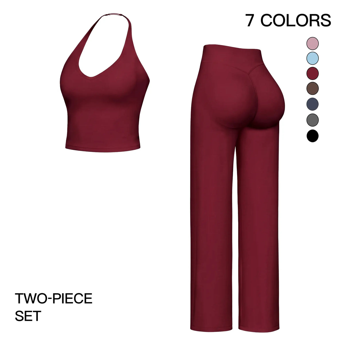 Women’S 2-Piece Plain Sleeveless Crop Top & Flare Leg Pants Set - Nylon Knit 4-Way Soft Stretch Activewear, Breathable Casual Sportswear Outfit, Fitted Yoga Set for Gym & Home Wear, OL Style Pullover