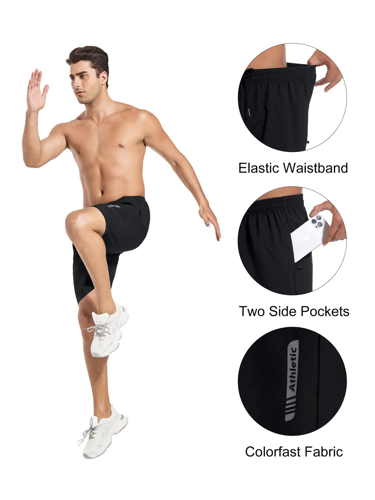 Noeallyrisss 5 Packs Fitted Men'S Quick-Dry Elastic Waist Sports Shorts - Breathable, Durable, Dry-Fit, Side Pockets, Adjustable Drawstring - Black Activewear for Basketball, Running