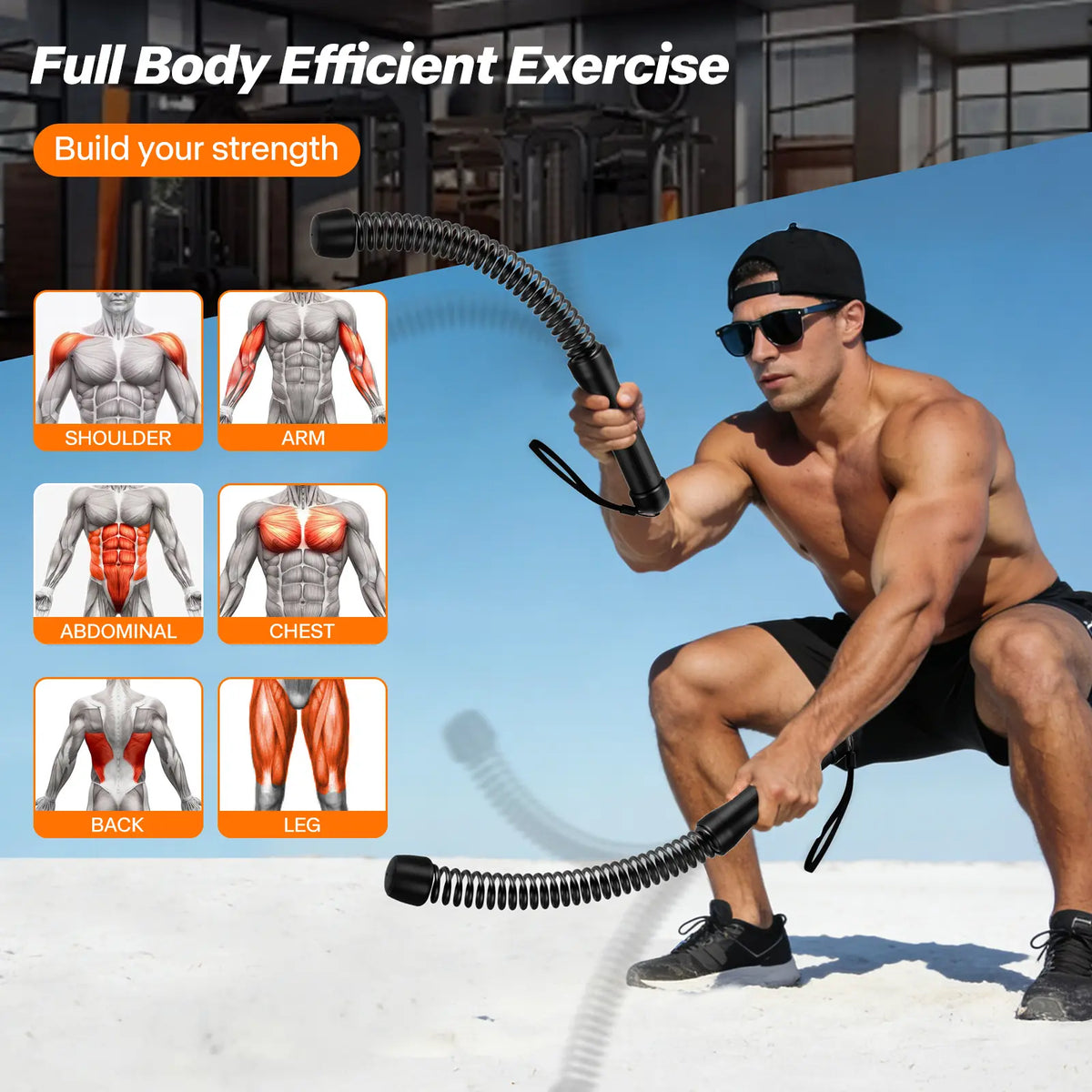 Cordless Battle Ropes with Adjustable Resistance Springs - Weighted Ropeless Battle Rope for Home Gym Exercise, Portable Workout Equipment for Strength Training & Cardio Fitness
