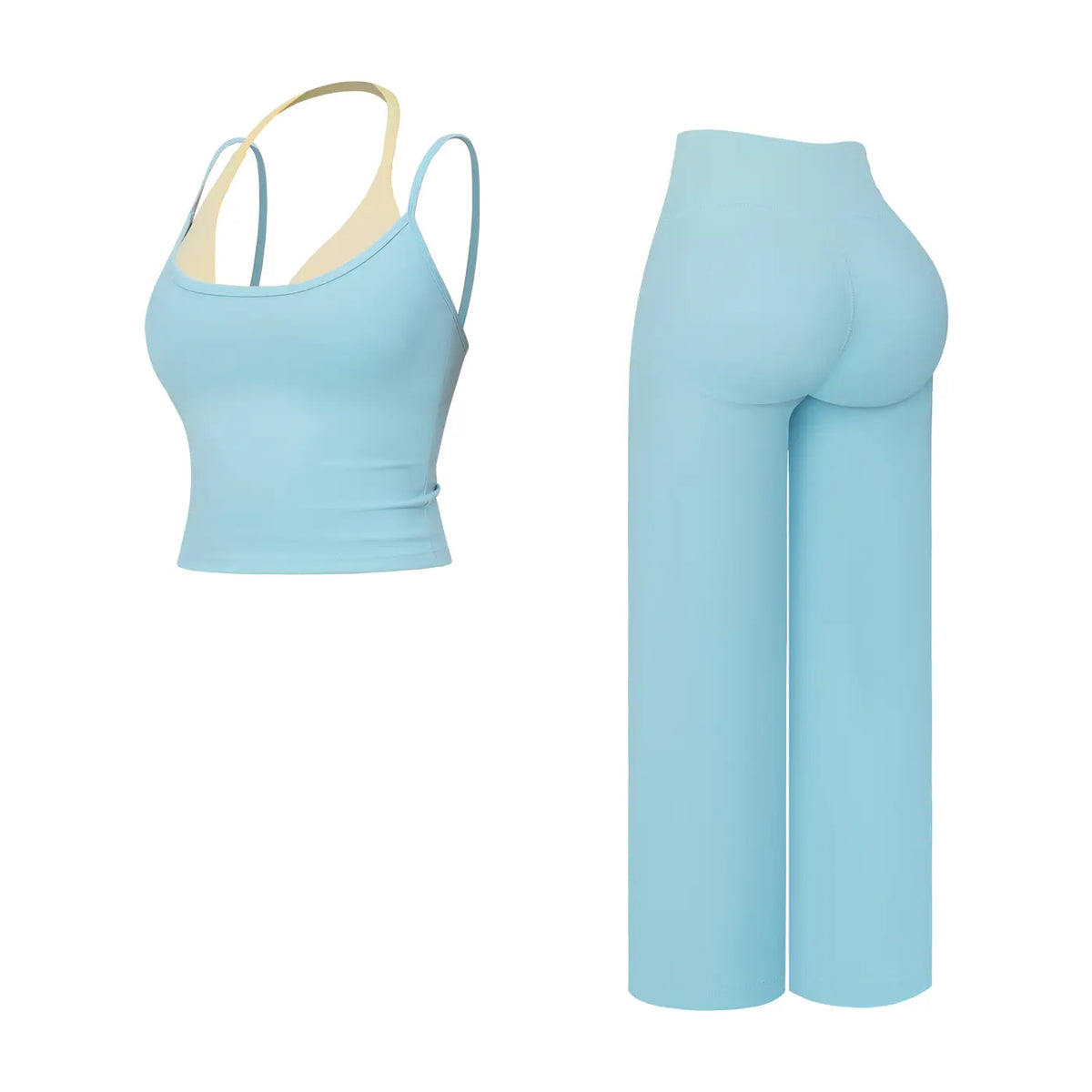 Women'S 2-Piece Color-Block Halter Athletic Set - Sleeveless Yoga Tank Top with Thin Straps, Open Back, Built-In Bra Pads, High-Waisted Butt-Lifting Wide-Leg Long Pants for Female All-Season Workout & Yoga Wear