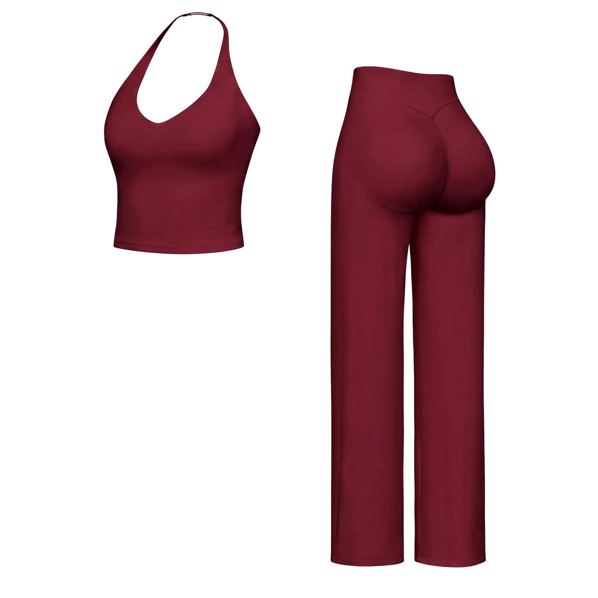Women’S 2-Piece Plain Sleeveless Crop Top & Flare Leg Pants Set - Nylon Knit 4-Way Soft Stretch Activewear, Breathable Casual Sportswear Outfit, Fitted Yoga Set for Gym & Home Wear, OL Style Pullover