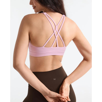 SOLBRACE U Neck Cross Back Sports Bra, Removable Padded Soft High Stretch Lightweight Breathable Strappy Workout Tank Top for Yoga Daily