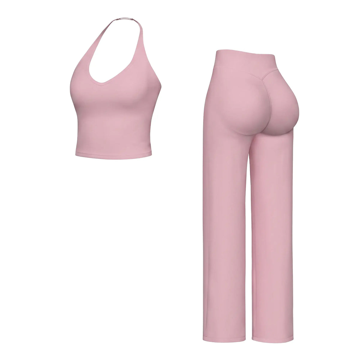 Women’S 2-Piece Plain Sleeveless Crop Top & Flare Leg Pants Set - Nylon Knit 4-Way Soft Stretch Activewear, Breathable Casual Sportswear Outfit, Fitted Yoga Set for Gym & Home Wear, OL Style Pullover
