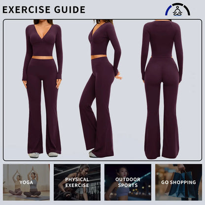 TENWOLF Women'S High Rise 2-Piece Yoga Set, Cream-Tone Long Sleeve Top & Quick Dry Pants, Activewear Fitness Outfit for Workouts, Fitness Gym Clothes, Exercise Clothing