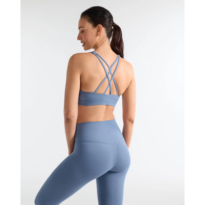SOLBRACE U Neck Cross Back Sports Bra, Removable Padded Soft High Stretch Lightweight Breathable Strappy Workout Tank Top for Yoga Daily
